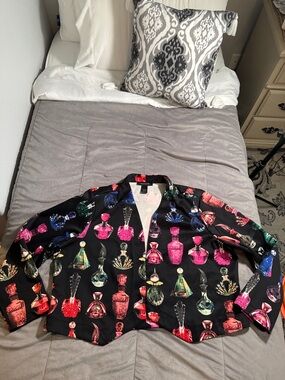 Ashley Stewart Black Blazer multi color graphic Print crop blazer Sz 22/24